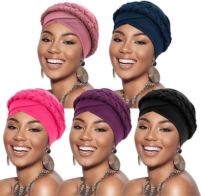 DRESHOW African Women Turban Caps Beanie Twist Headscarf Pre-Tied Double Twisted Braids Headwraps for Women Chemo Cancer Cap - Image 1